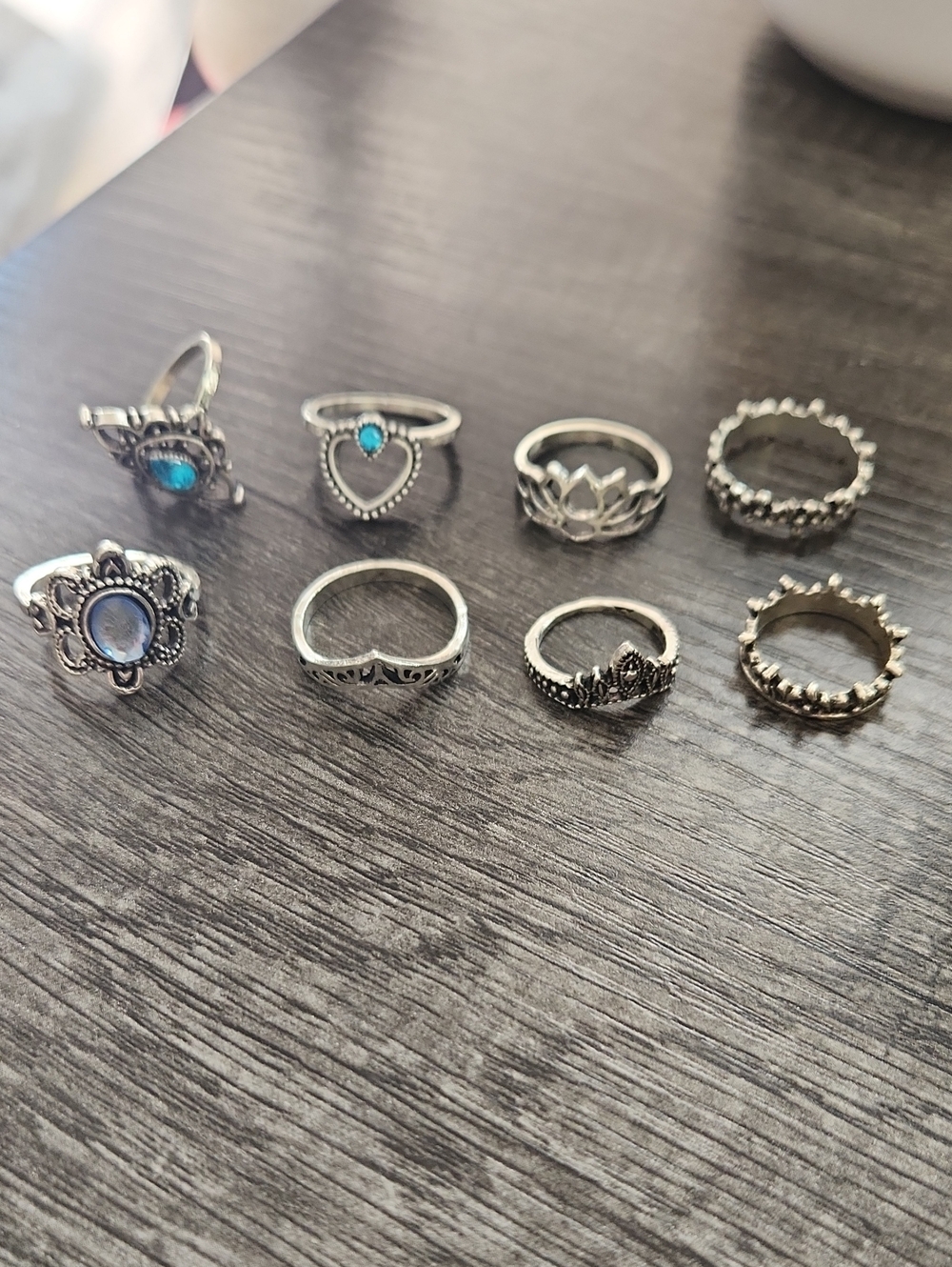 Silver-Tone Blue Gemstone Boho Ring Set - Women Jewelry